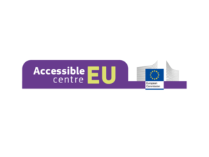 Logo in lila mit weißer Schrift: Accessible EU centre. rechts das Logo der EU Kommission